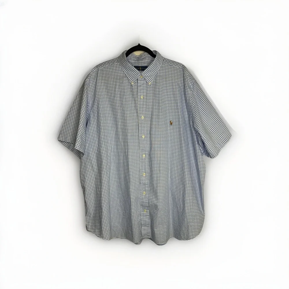Ralph Lauren Shirt Adult 2XB Blue Gingham Classic Heavy Cotton Preppy